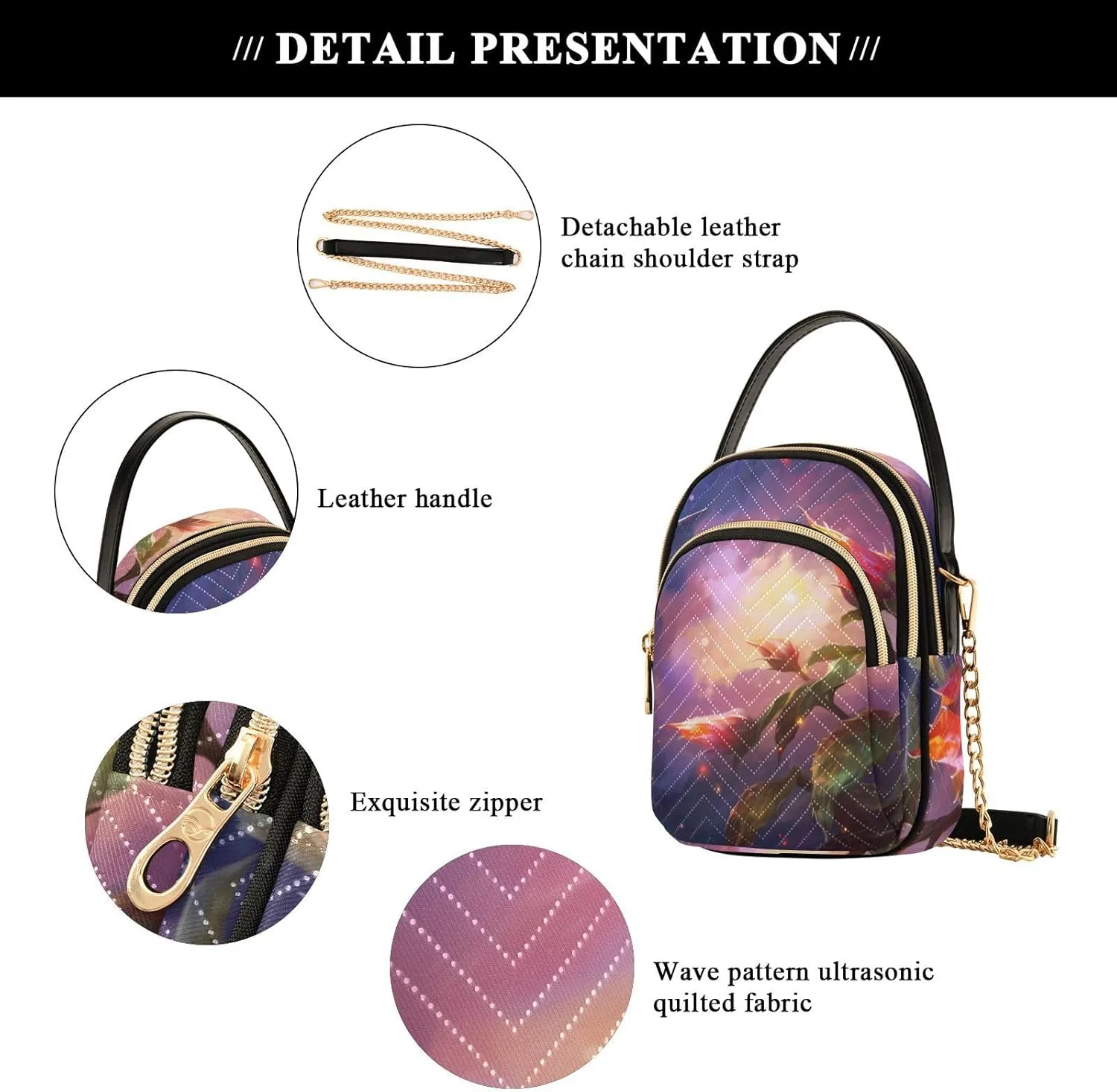 GAIGEO Fantasy World Flower Sea Crossbody Bag with Removable Strap, Women's Crossbody, Fashion Crossbody Bags for Women