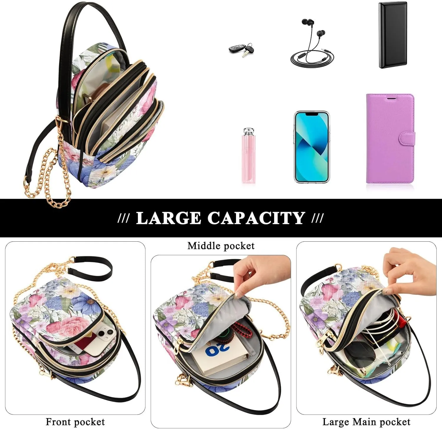 GAIGEO Strawberries and Flowers Women s Crossbody Handbags, Fashionable Crossbody Bags Shoulder Purse Crossbody