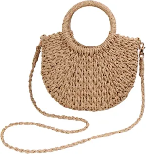 GALPADA Straw Crossbody Bag Straw Clutch Purses for Women, Woven Crossbody Shoulder Bags Top Handle Satchel Handbag Purse Straw Beach Sea Tote Bags for Summer Beach Vacation Wedding