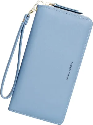 GEEAD Wristlet Wallets for Women PU Leather RFID Blocking Zip Around Long Phone Clutch Wallet