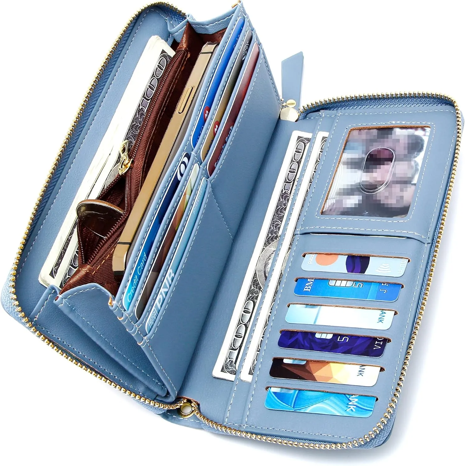 GEEAD Wristlet Wallets for Women PU Leather RFID Blocking Zip Around Long Phone Clutch Wallet
