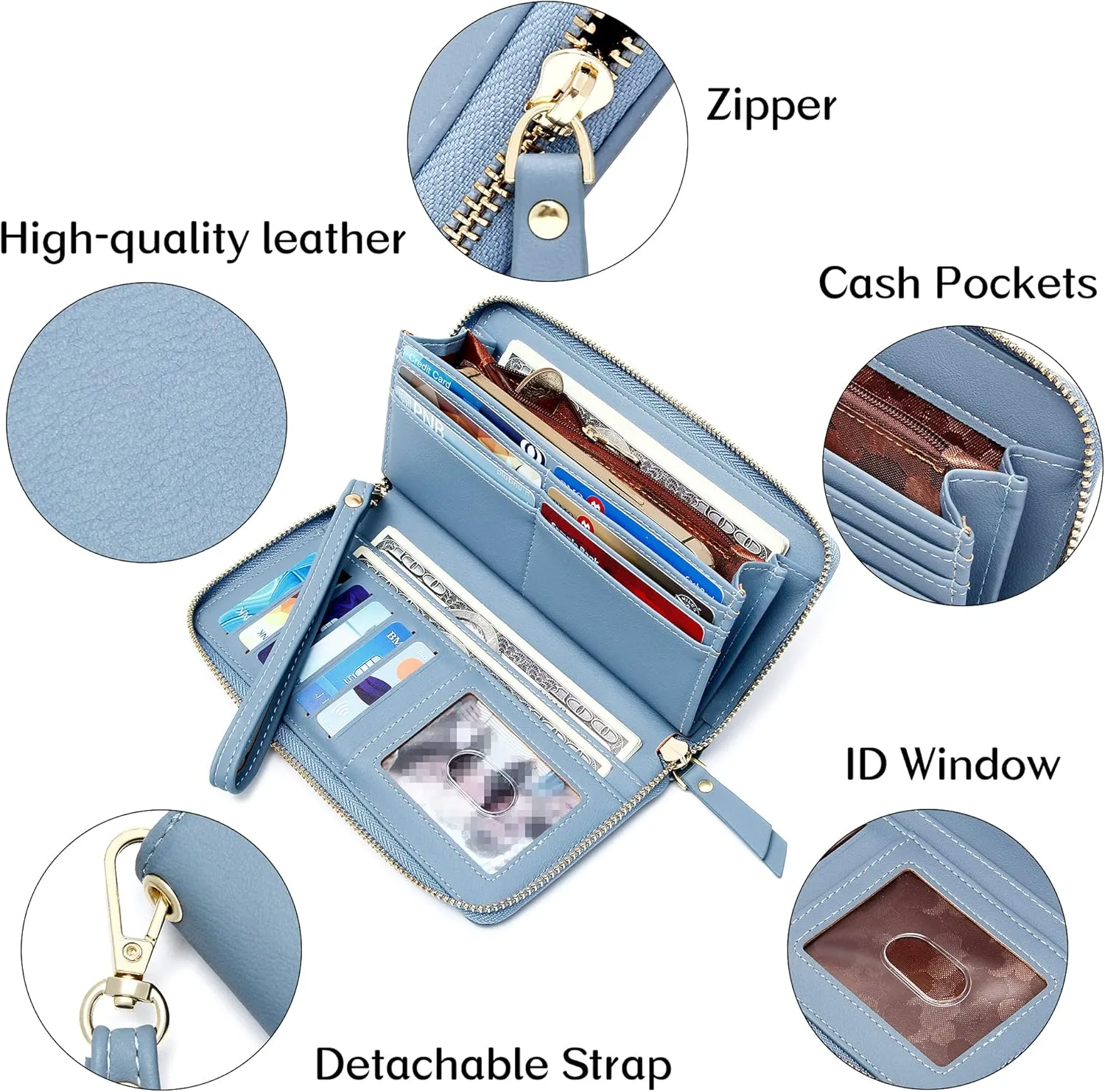 GEEAD Wristlet Wallets for Women PU Leather RFID Blocking Zip Around Long Phone Clutch Wallet