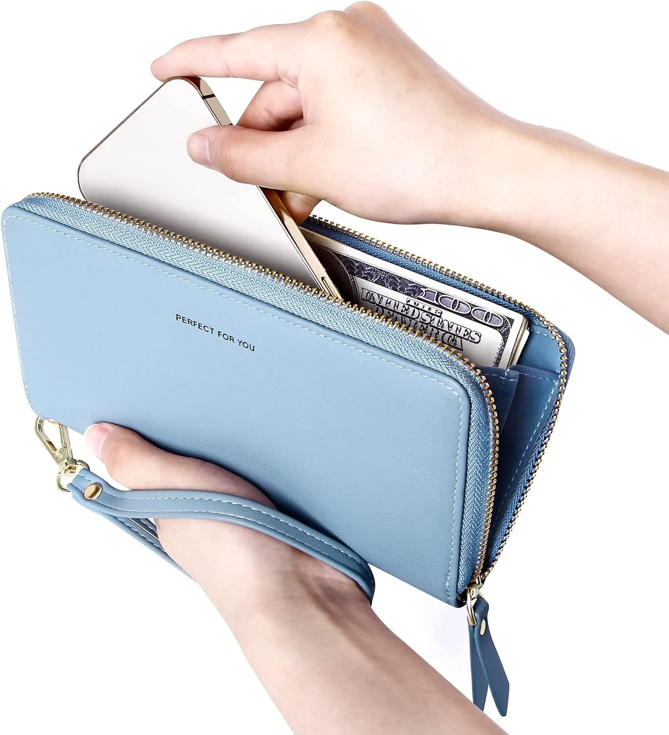GEEAD Wristlet Wallets for Women PU Leather RFID Blocking Zip Around Long Phone Clutch Wallet
