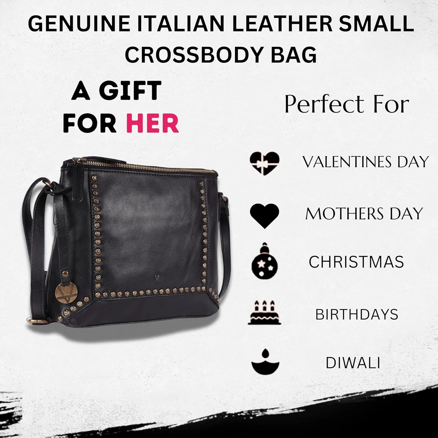 Genuine Italian Leather Boho Studded Crossbody Sling Bag - Stylish, Durable, & Perfect for Everyday Use for women