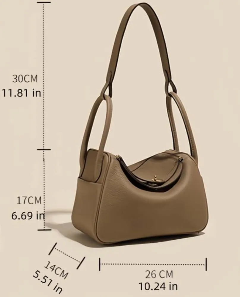 Genuine Leather Crossbody Tote Bag, Lychee Grain Mini Shoulder Bag,10.2IN Square Handbag for Business Casual