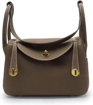Genuine Leather Crossbody Tote Bag, Lychee Grain Mini Shoulder Bag,10.2IN Square Handbag for Business Casual