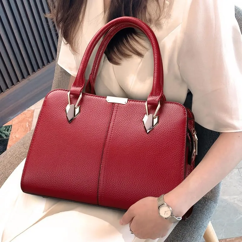 Genuine leather handbag, cowhide handbag, large capacity women's handbag, new bag, hand-held one shoulder crossbody