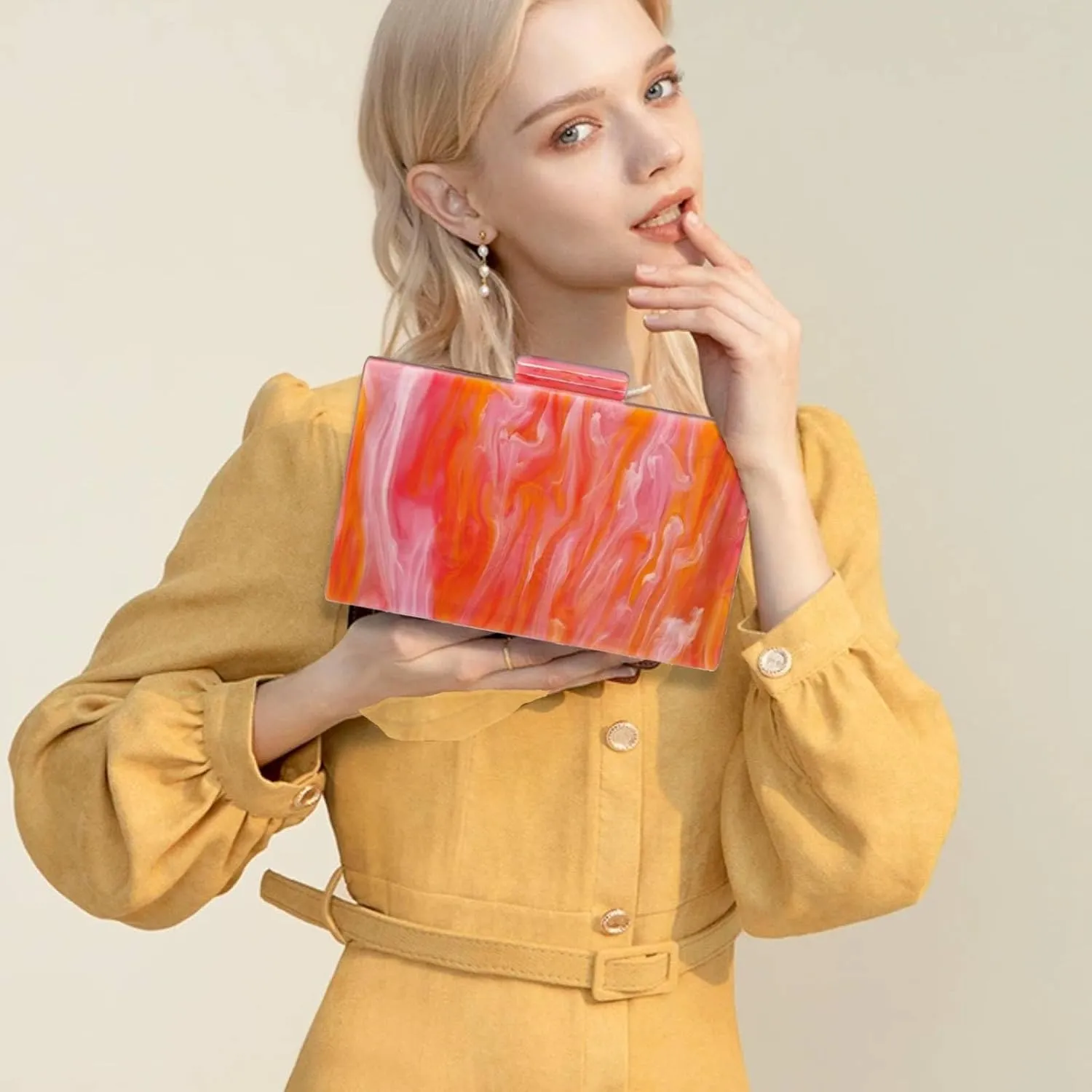 Gets Acrylic Handbags for Women Rattan Woven Clutch Purses Acrylic Evening Bag Square Box Clutch Bag for Prom Party