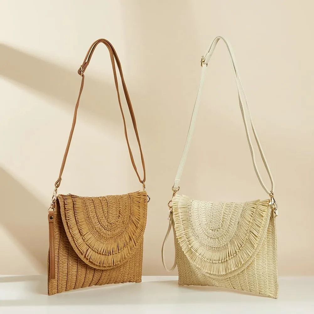 Gets Straw Clutch Purse for Women Summer Beach Envelope Handbags Wallet Hand-woven Crossbody Bag