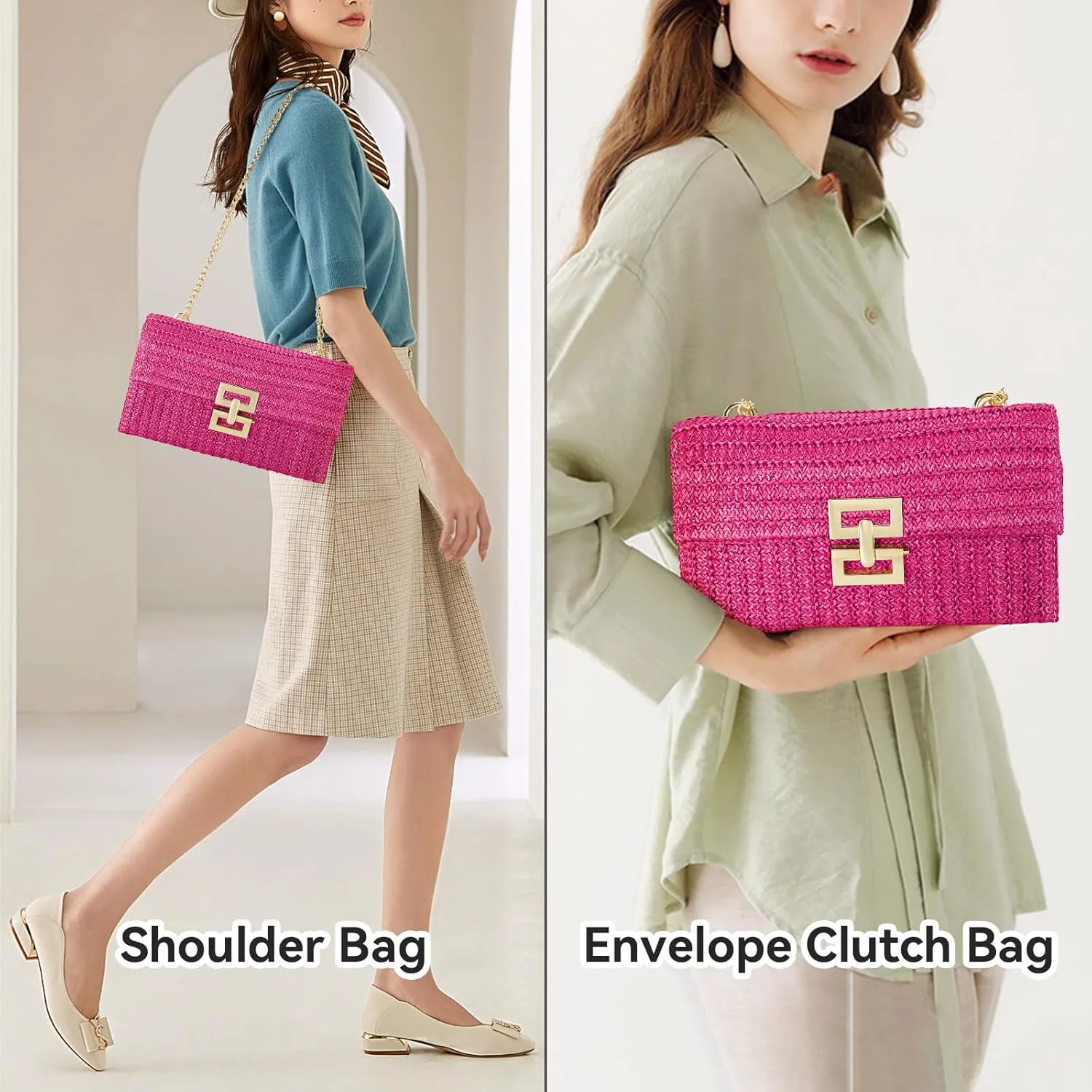 Gets Straw Clutch, Straw Clutch Women Hand-woven for Summer Beach Envelope Clutch Purse Wallet