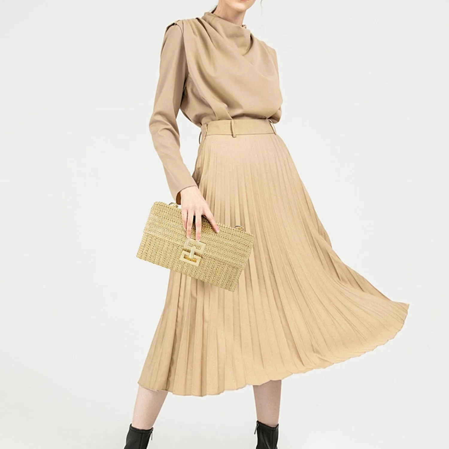 Gets Straw Clutch, Straw Clutch Women Hand-woven for Summer Beach Envelope Clutch Purse Wallet
