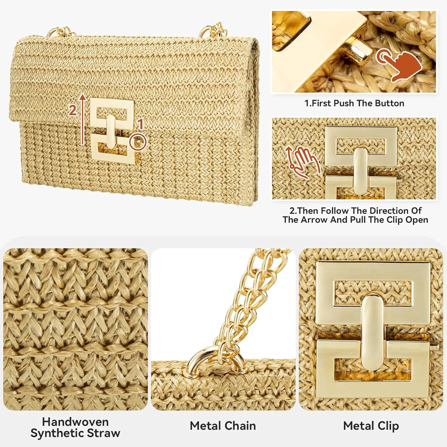 Gets Straw Clutch, Straw Clutch Women Hand-woven for Summer Beach Envelope Clutch Purse Wallet