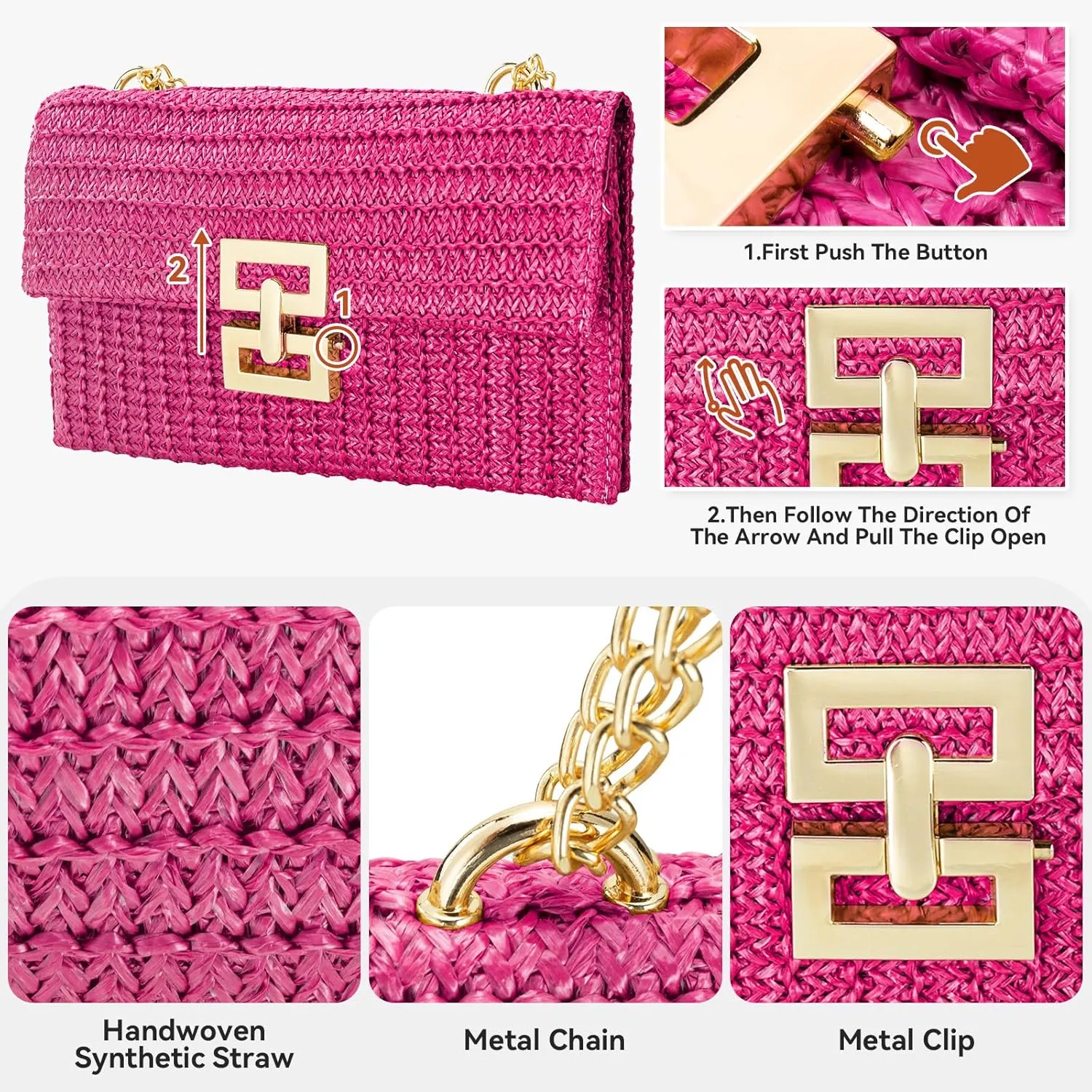Gets Straw Clutch, Straw Clutch Women Hand-woven for Summer Beach Envelope Clutch Purse Wallet