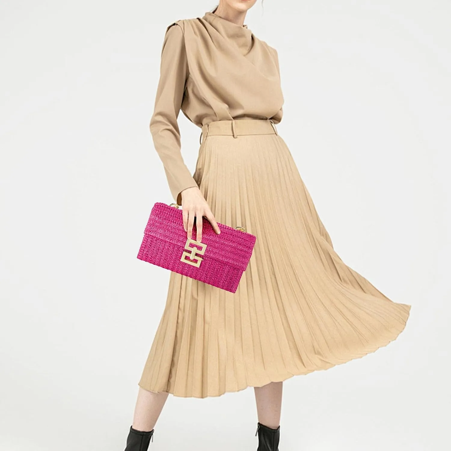 Gets Straw Clutch, Straw Clutch Women Hand-woven for Summer Beach Envelope Clutch Purse Wallet