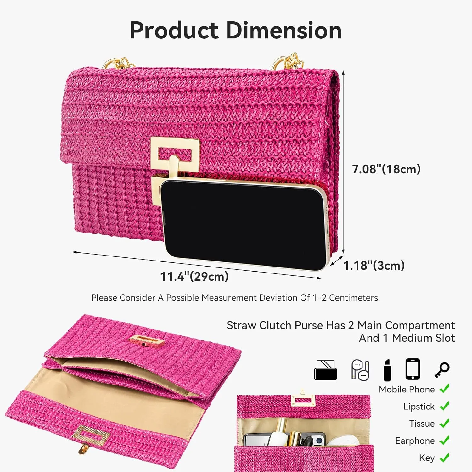 Gets Straw Clutch, Straw Clutch Women Hand-woven for Summer Beach Envelope Clutch Purse Wallet