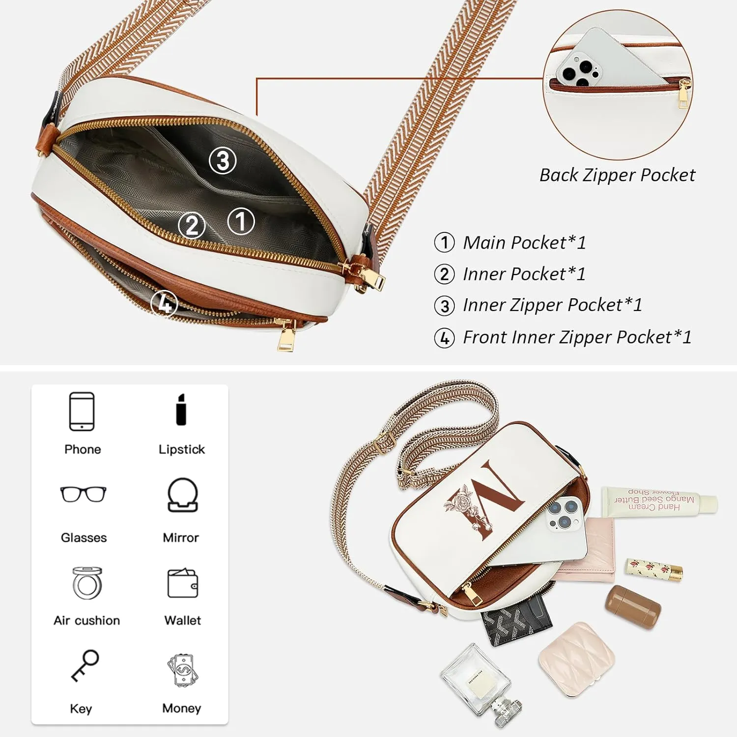 Gifts for Women Personalized Mothers Day Gifts Crossbody Bag Small Purse with Initial Letter Shoulder Handbags