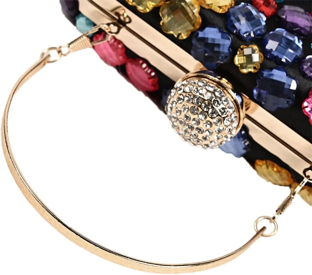 Glitter Ladies Rhinestone Clutch Purse Colorful Diamonds Evening Bag Sparkly Shoulder Bag for Wedding Banquet Party