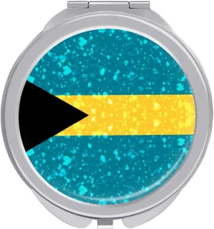 Glittering Heart Bahamas Compact Mirror Pocket Mirror Small Mirror for Purse Portable Mini Travel Makeup Mirror Folding Handheld Double-Sided Magnifying Compact Mirror for Women Gift