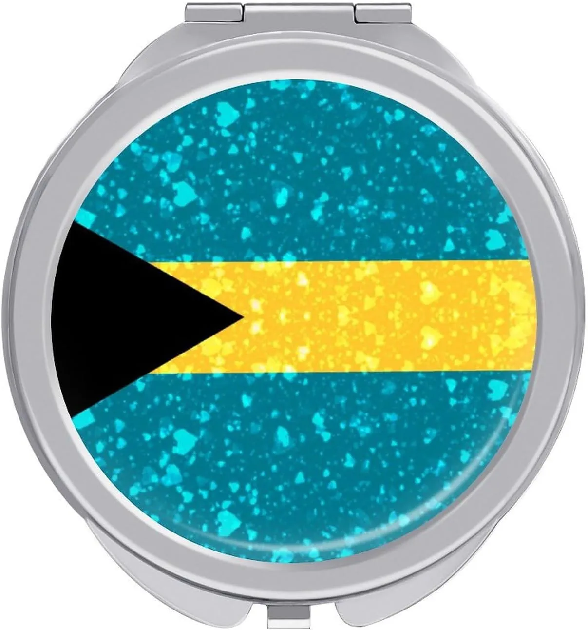 Glittering Heart Bahamas Compact Mirror Pocket Mirror Small Mirror for Purse Portable Mini Travel Makeup Mirror Folding Handheld Double-Sided Magnifying Compact Mirror for Women Gift