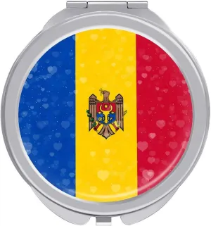 Glittering Heart Moldova Compact Mirror Pocket Mirror Portable Mini Makeup Mirror Handheld Double-Sided Magnifying