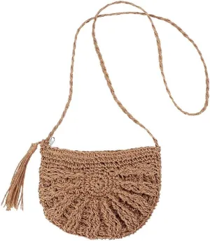 Gogobear Women's Straw Beach Bag Handmade Woven Crossbody Purse with Tassels Summer Vacation Shoulder Handbag