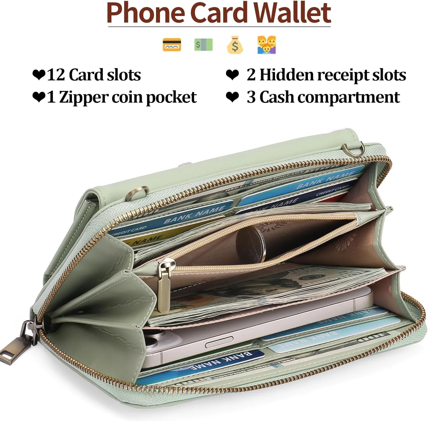 GOIACII Phone Card Wallet RFID Blocking Ladies Purse Crossbody Bags for Women