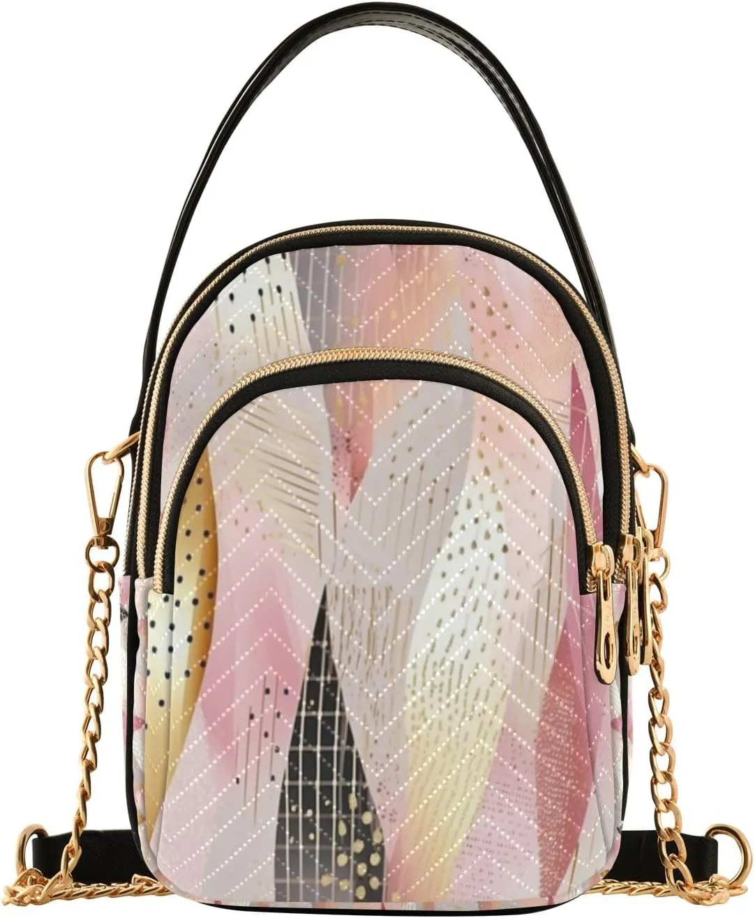 Golden Foliage Crossbody Handbags for Women Casual Leather Shoulder Phone Purse