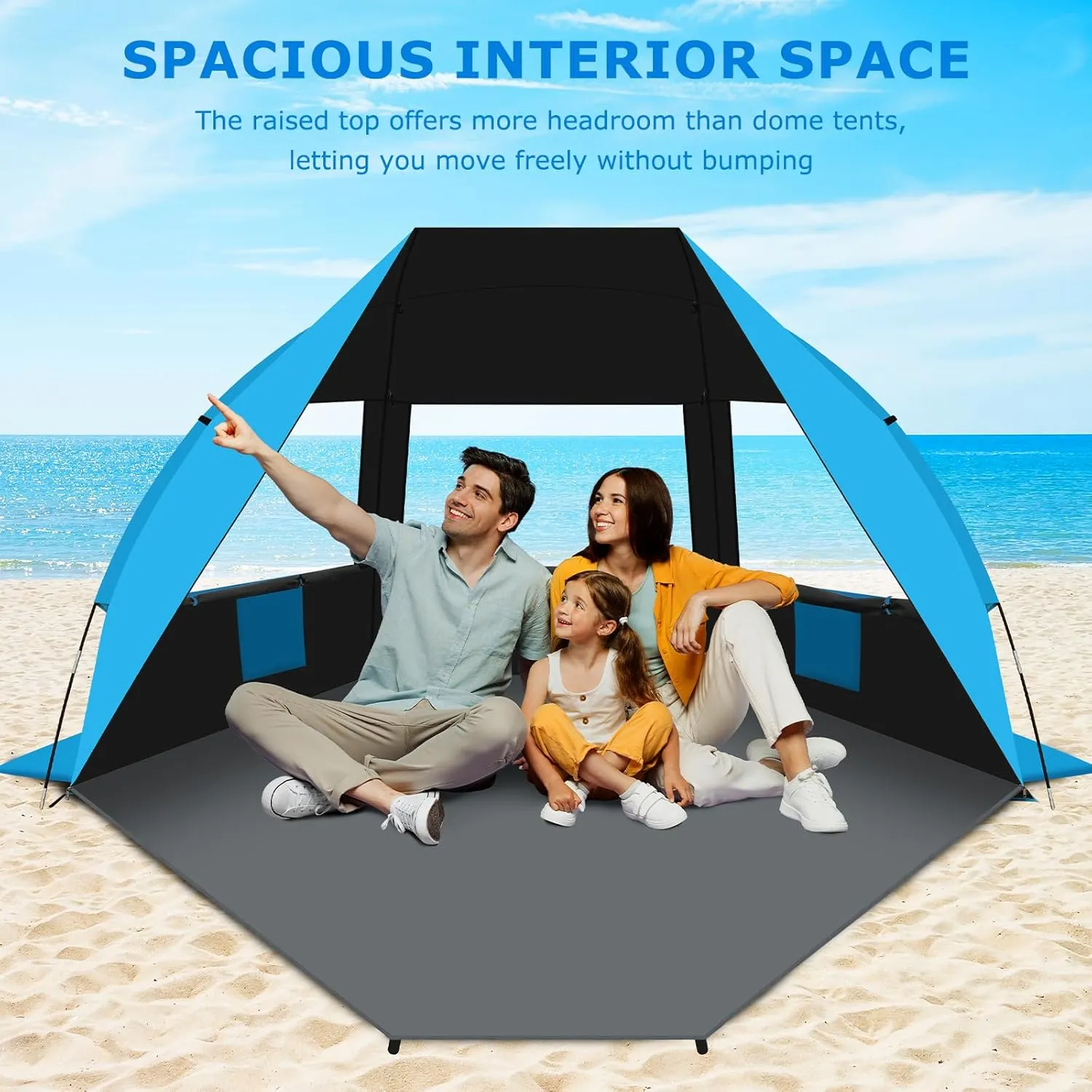 Gorich Portable Beach Tent for 3-7 Person with UPF 50  UV Protection, Lightweight & Foldable Sun Shelter with 5 Sand Bags, Easy Setup Windproof Beach Umbrella Sun Shade