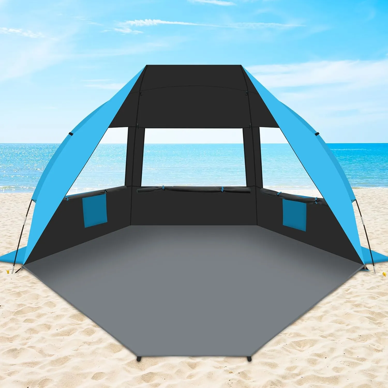 Gorich Portable Beach Tent for 3-7 Person with UPF 50  UV Protection, Lightweight & Foldable Sun Shelter with 5 Sand Bags, Easy Setup Windproof Beach Umbrella Sun Shade