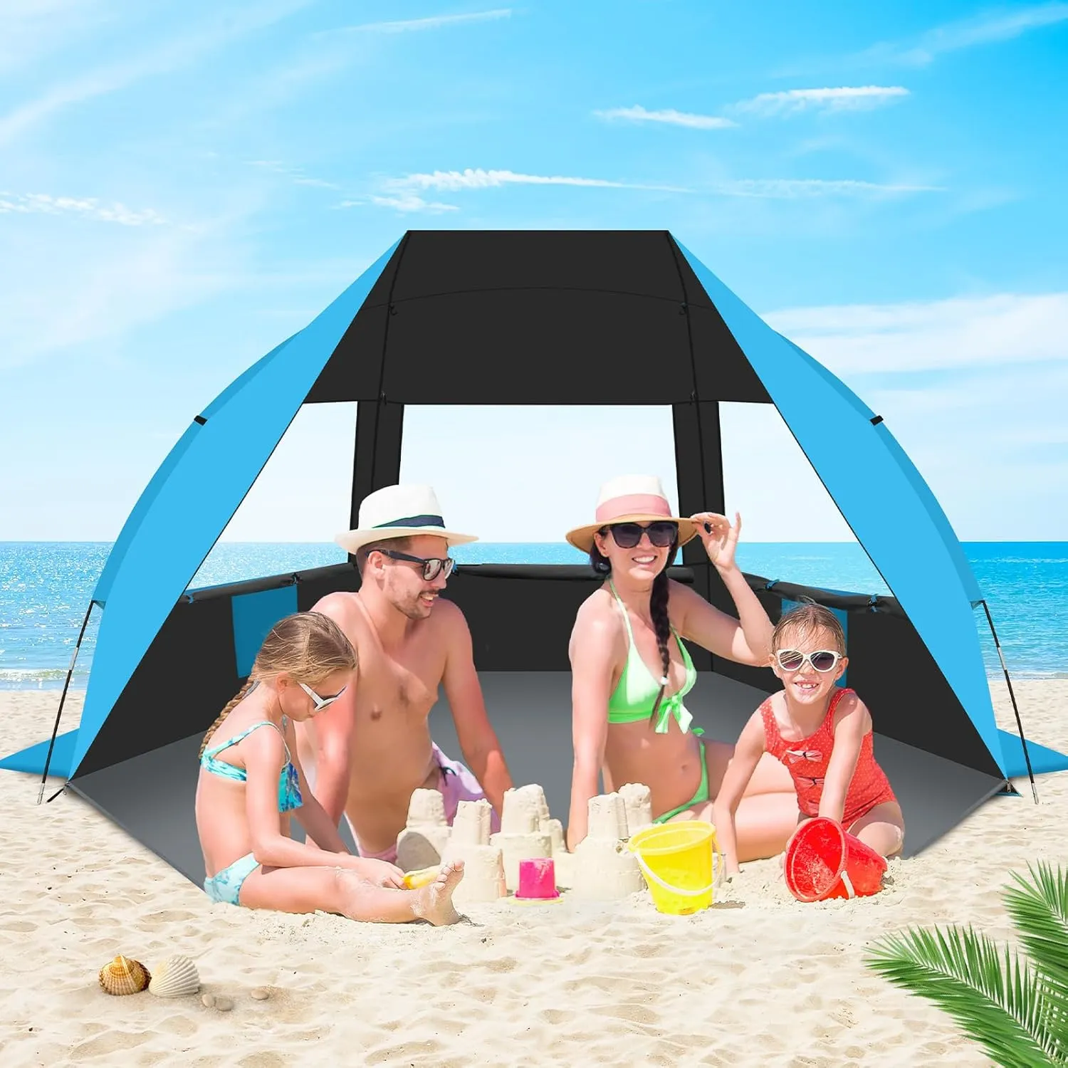 Gorich Portable Beach Tent for 3-7 Person with UPF 50  UV Protection, Lightweight & Foldable Sun Shelter with 5 Sand Bags, Easy Setup Windproof Beach Umbrella Sun Shade