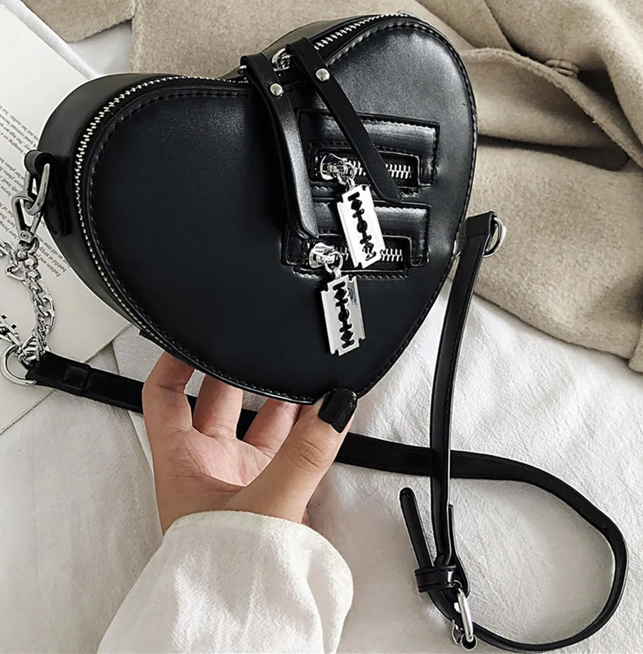 Gothic Punk purse bag Y2K Heart Cute Lolita shoulder bag for women