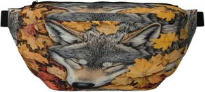 Gray Wolf Sleeping In Autumn Leaves Fanny Pack For Women Man, Waist Belt Bag Crossbody For Sports Travel Hiking Running Jogging