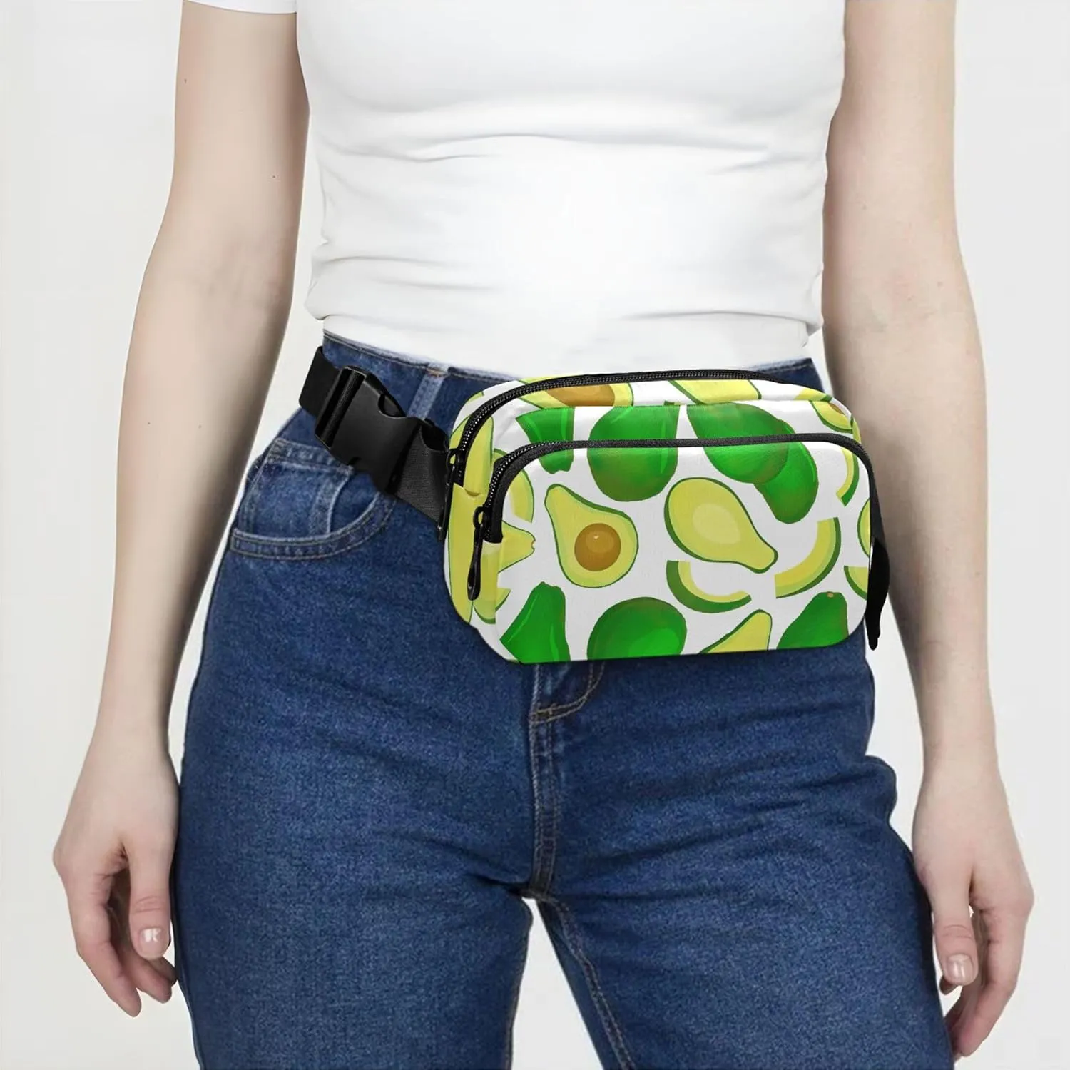 Green Avocado White Womens Fanny Pack Belt Bag Hip Pouch Waterproof Colorful Waist Pack for Women