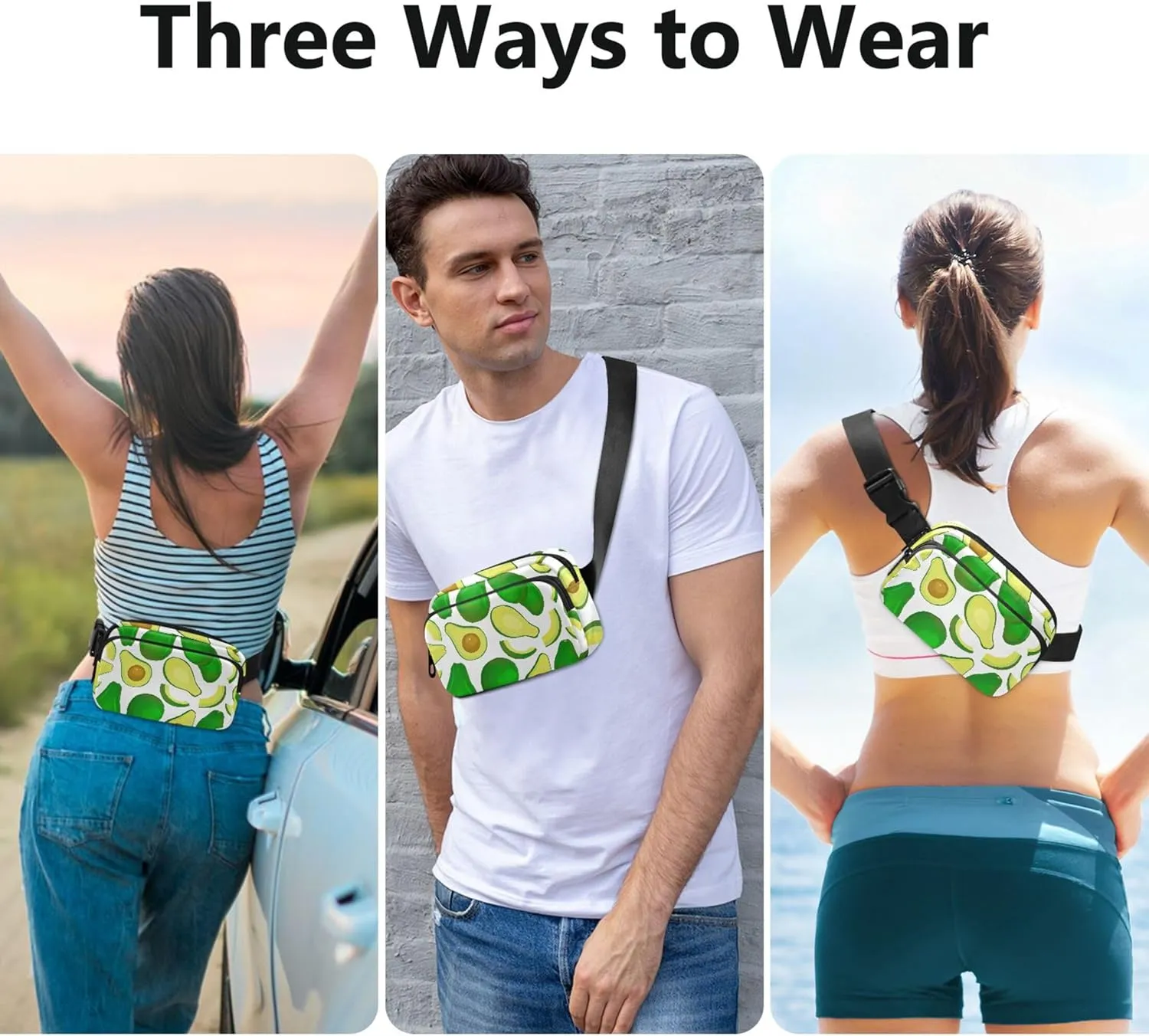 Green Avocado White Womens Fanny Pack Belt Bag Hip Pouch Waterproof Colorful Waist Pack for Women
