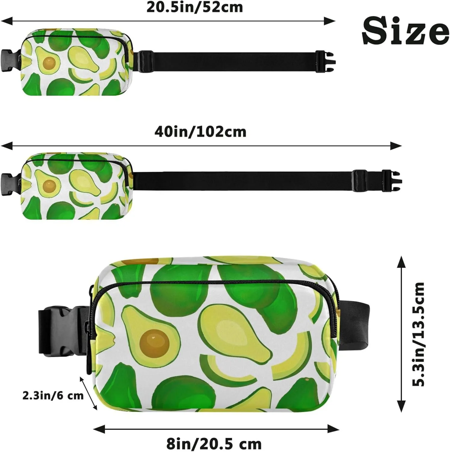 Green Avocado White Womens Fanny Pack Belt Bag Hip Pouch Waterproof Colorful Waist Pack for Women