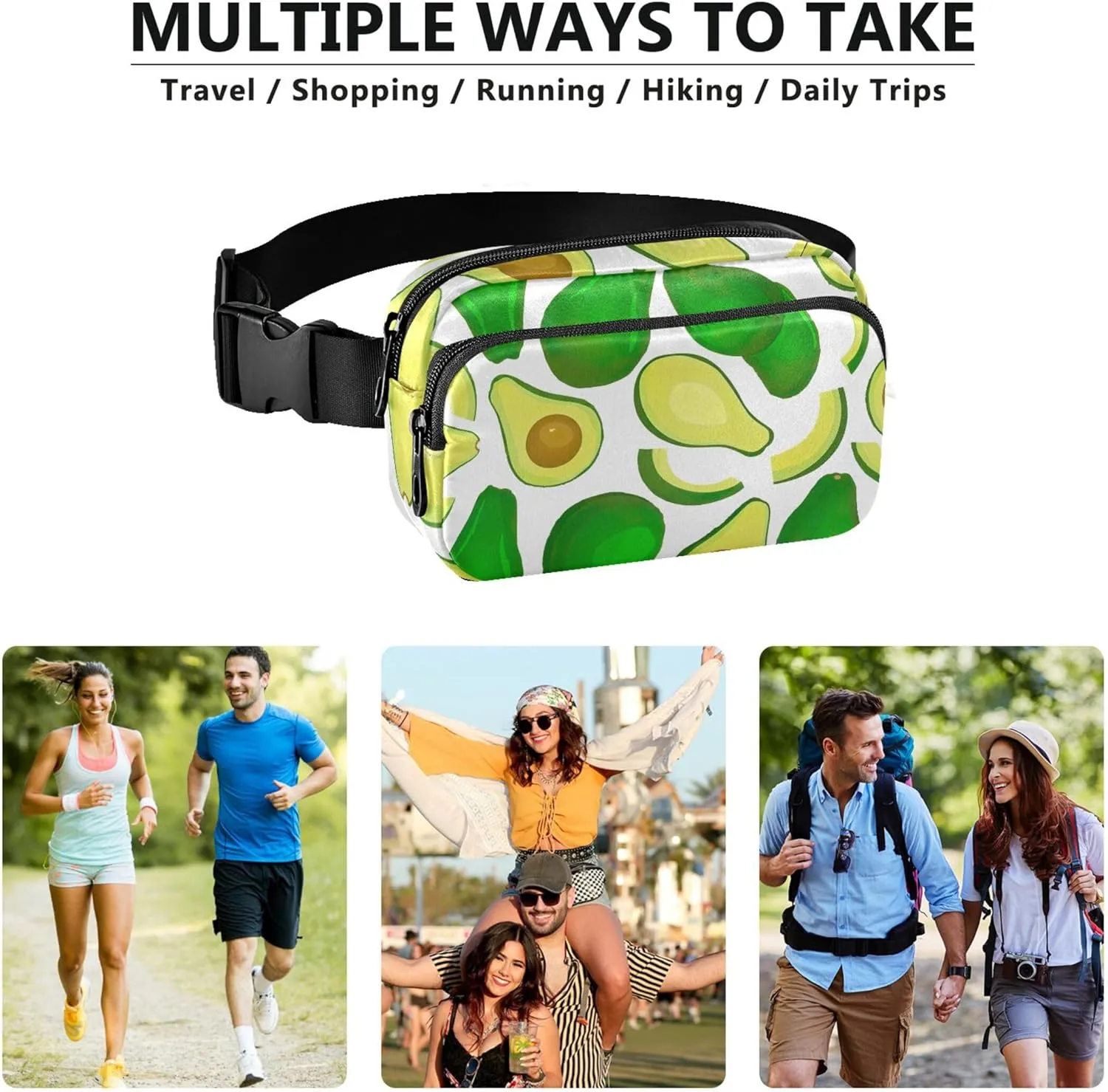 Green Avocado White Womens Fanny Pack Belt Bag Hip Pouch Waterproof Colorful Waist Pack for Women