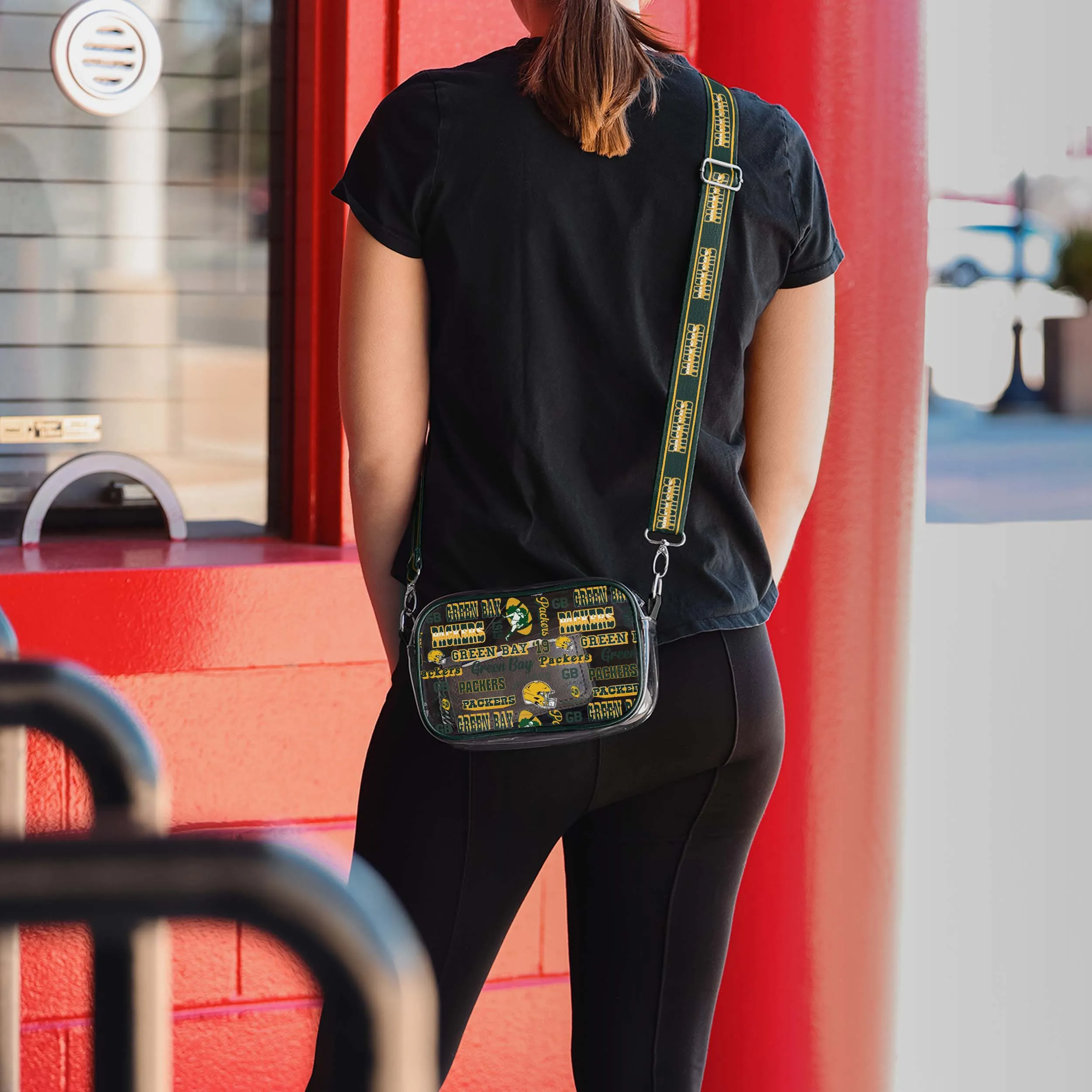 Green Bay Packers Repeat Retro Print Clear Crossbody Bag