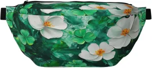 Green Clovers And White Flowers Fanny Pack For Women Man, Waist Belt Bag Crossbody For Sports Travel Hiking Running Jogging