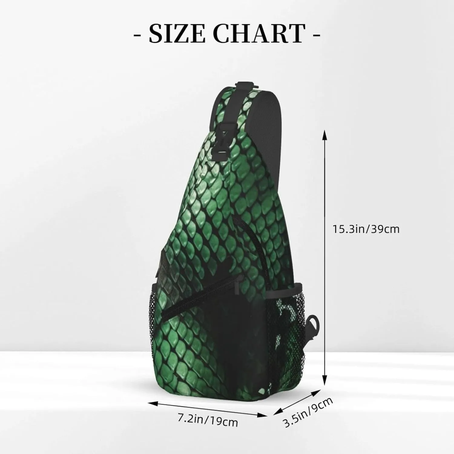 Green Snakeskin Sling Bag Backpack For Men Cross Chest Bag Crossbody Shoulder Bag Travel Hiking Daypack