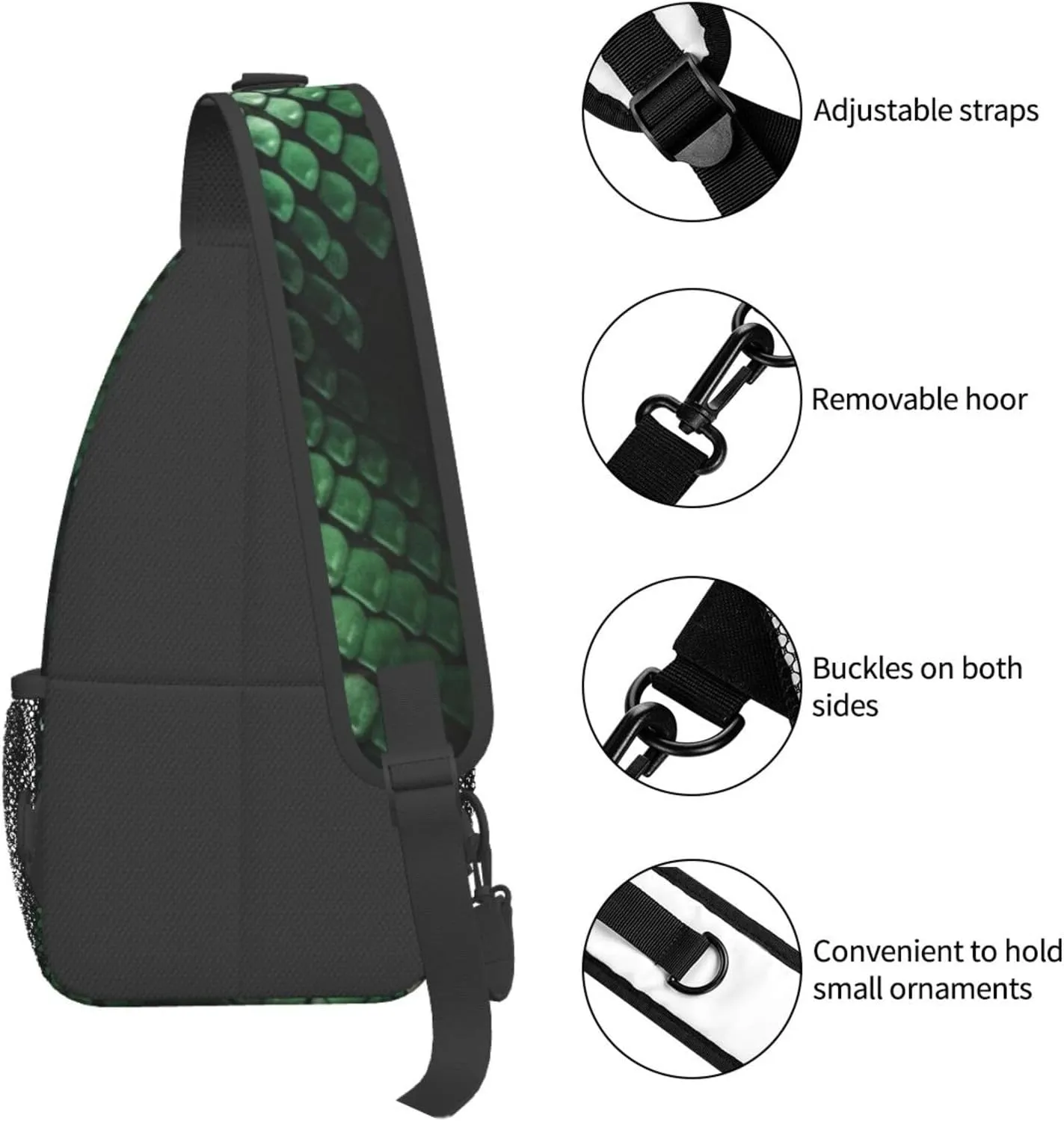 Green Snakeskin Sling Bag Backpack For Men Cross Chest Bag Crossbody Shoulder Bag Travel Hiking Daypack