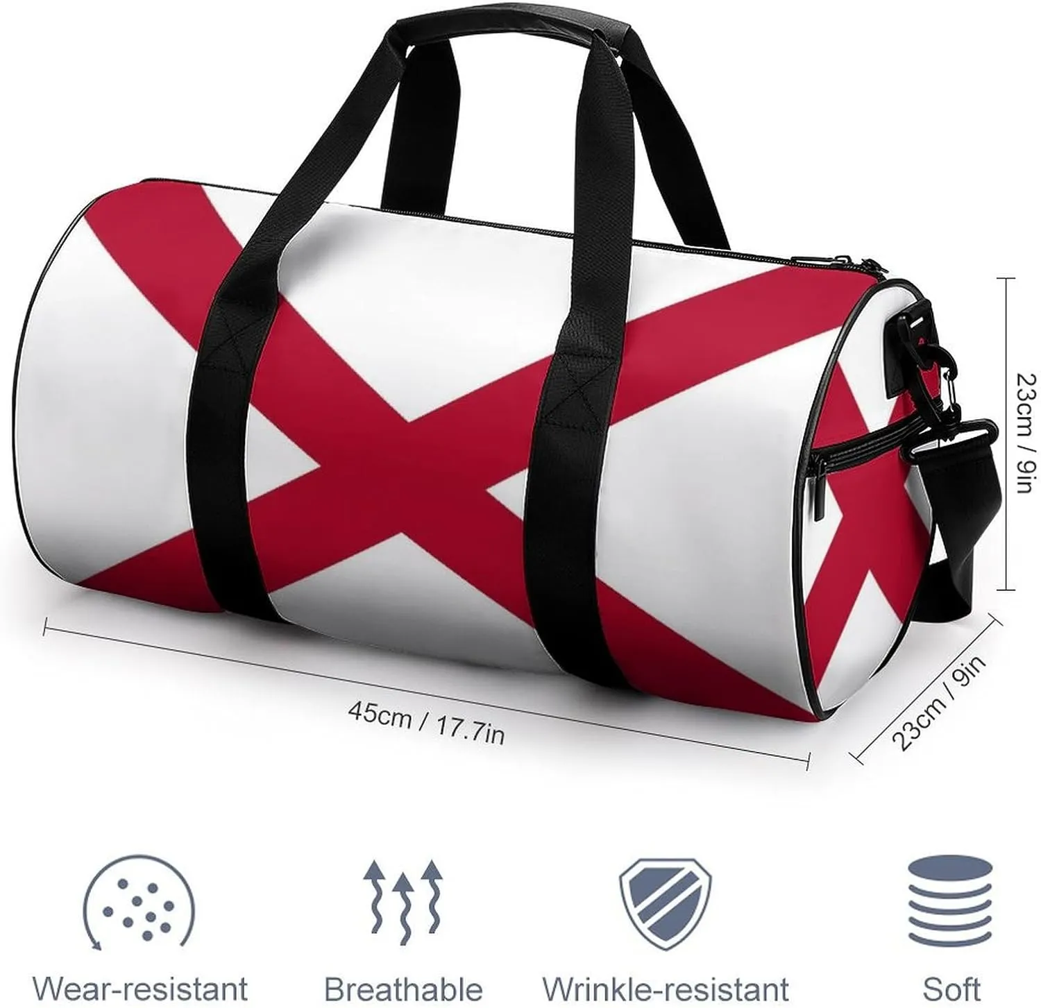 Gym Bag for Men Women Lightweight Sports Duffle Bag with Multiple Compartments Cylindrical Gym Bag for Fitness Travel And Outdoor Activities Ater Resistant Yoga Bag Training Bag Alabama Cross
