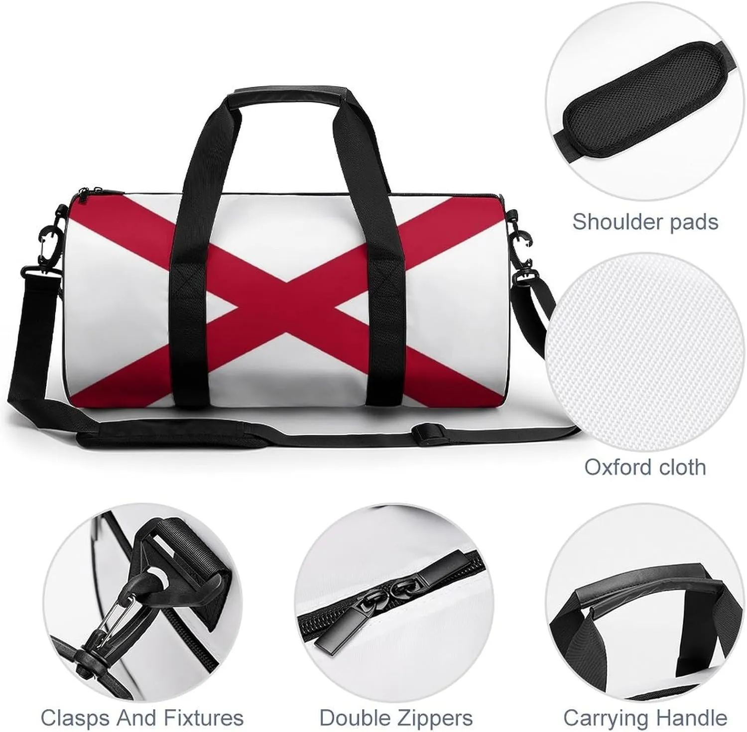 Gym Bag for Men Women Lightweight Sports Duffle Bag with Multiple Compartments Cylindrical Gym Bag for Fitness Travel And Outdoor Activities Ater Resistant Yoga Bag Training Bag Alabama Cross