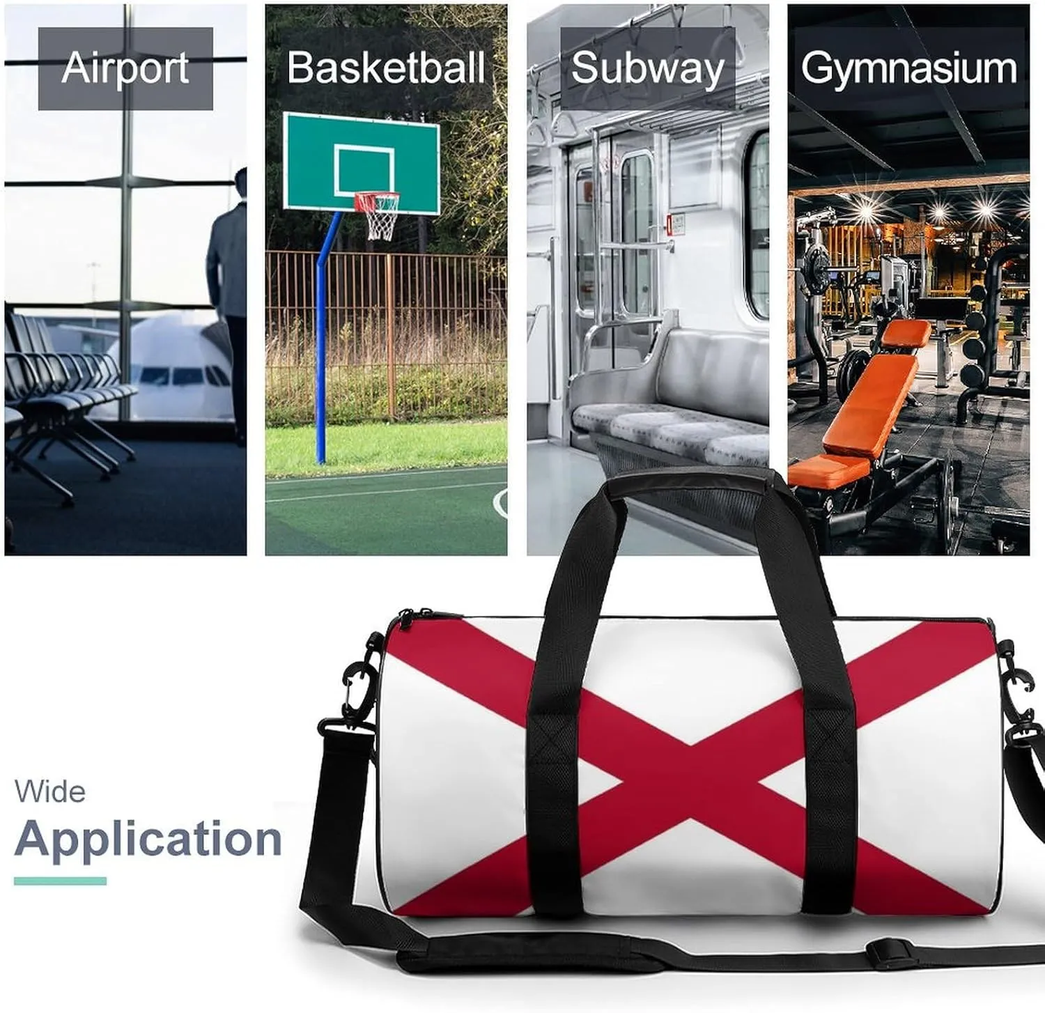 Gym Bag for Men Women Lightweight Sports Duffle Bag with Multiple Compartments Cylindrical Gym Bag for Fitness Travel And Outdoor Activities Ater Resistant Yoga Bag Training Bag Alabama Cross