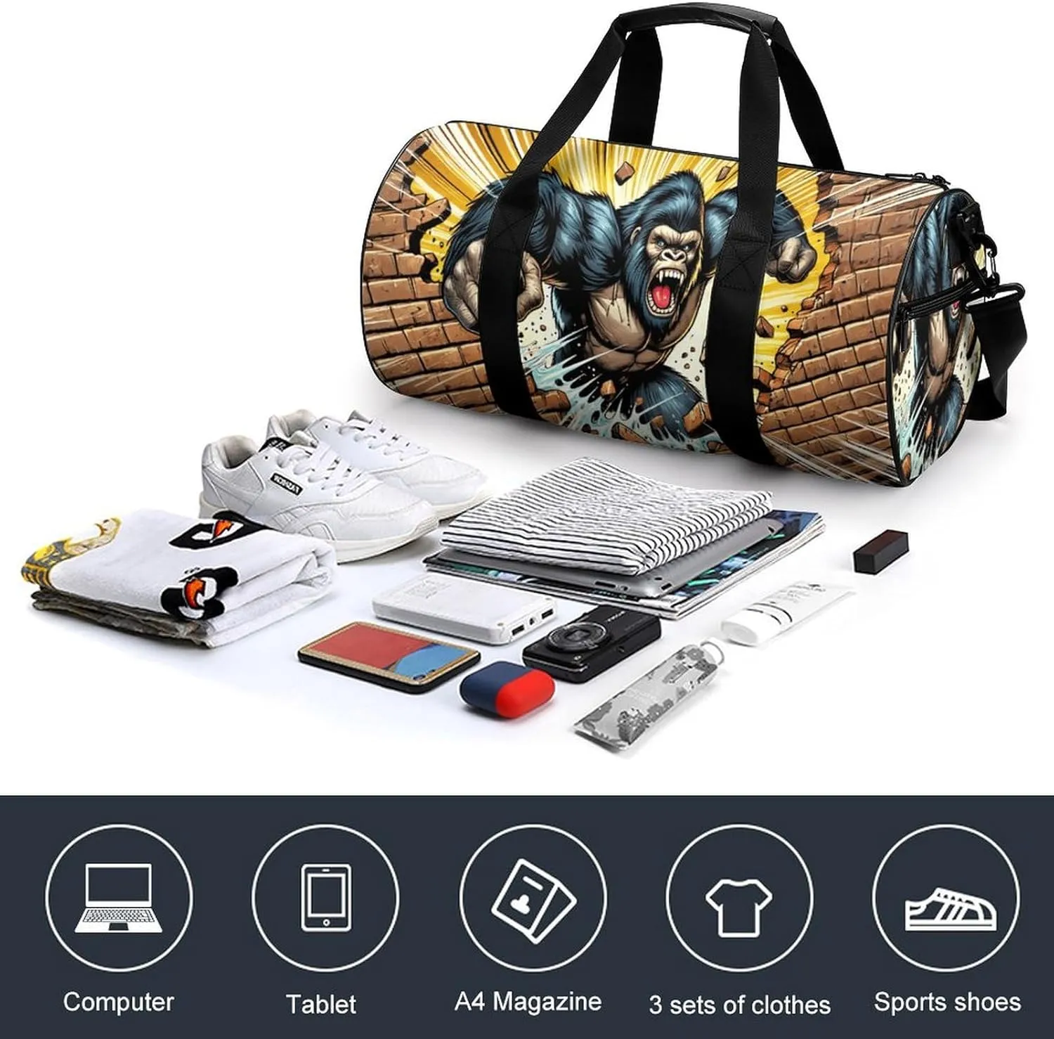 Gym Bag for Men Women Lightweight Sports Duffle Bag with Multiple Compartments Cylindrical Gym Bag for Fitness Travel And Outdoor Activities Ater Resistant Yoga Bag Training Bag Breakout Strength