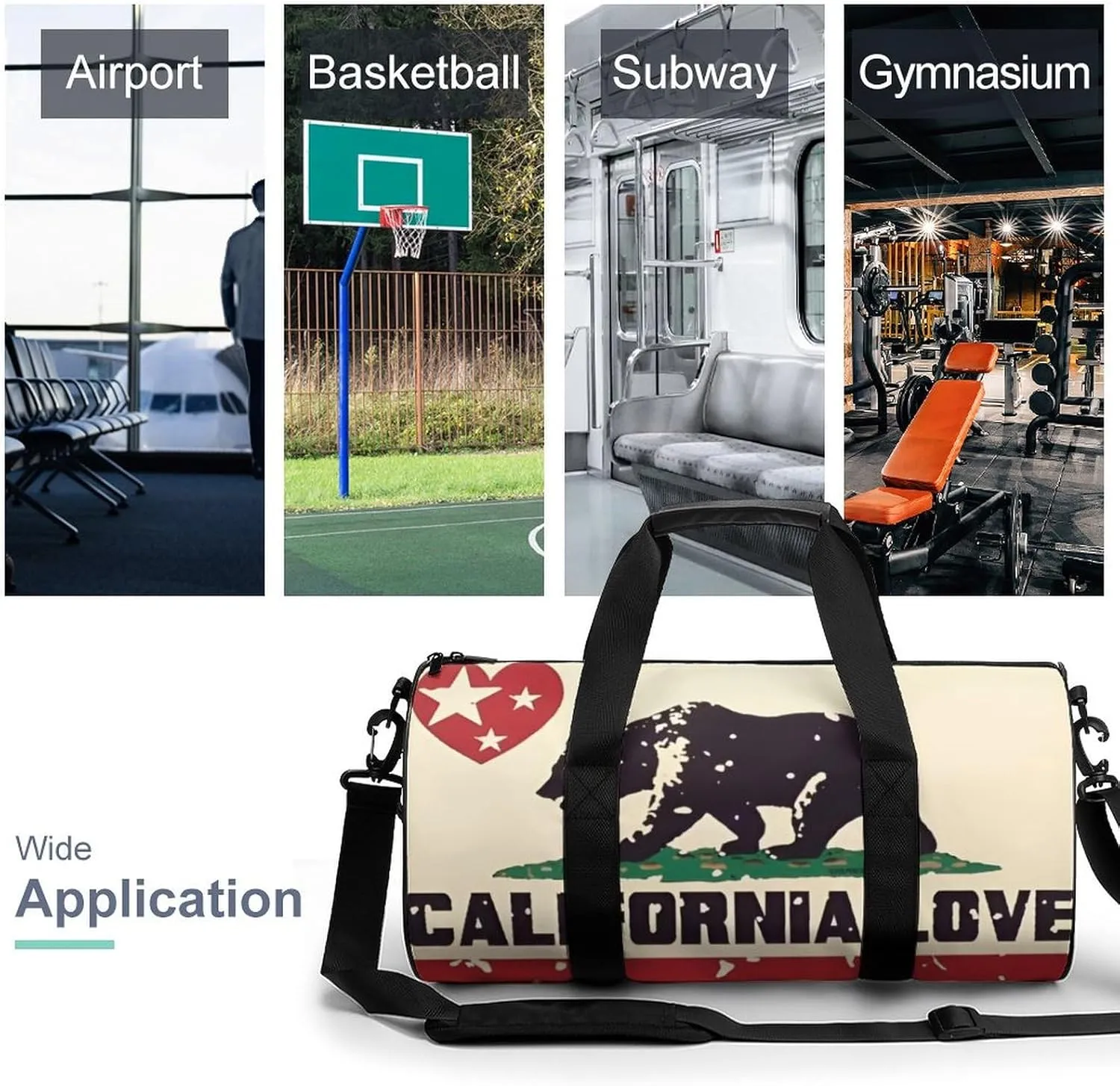 Gym Bag for Men Women Lightweight Sports Duffle Bag with Multiple Compartments Cylindrical Gym Bag for Fitness Travel And Outdoor Activities Ater Resistant Yoga Bag Training Bag California Bear