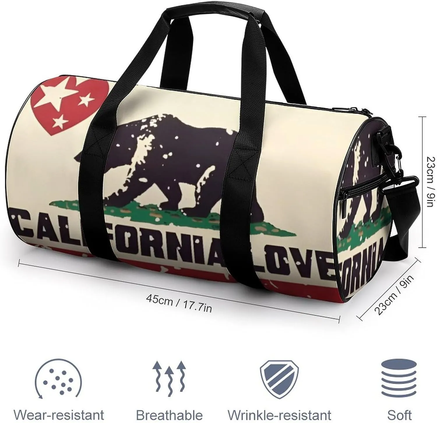 Gym Bag for Men Women Lightweight Sports Duffle Bag with Multiple Compartments Cylindrical Gym Bag for Fitness Travel And Outdoor Activities Ater Resistant Yoga Bag Training Bag California Bear