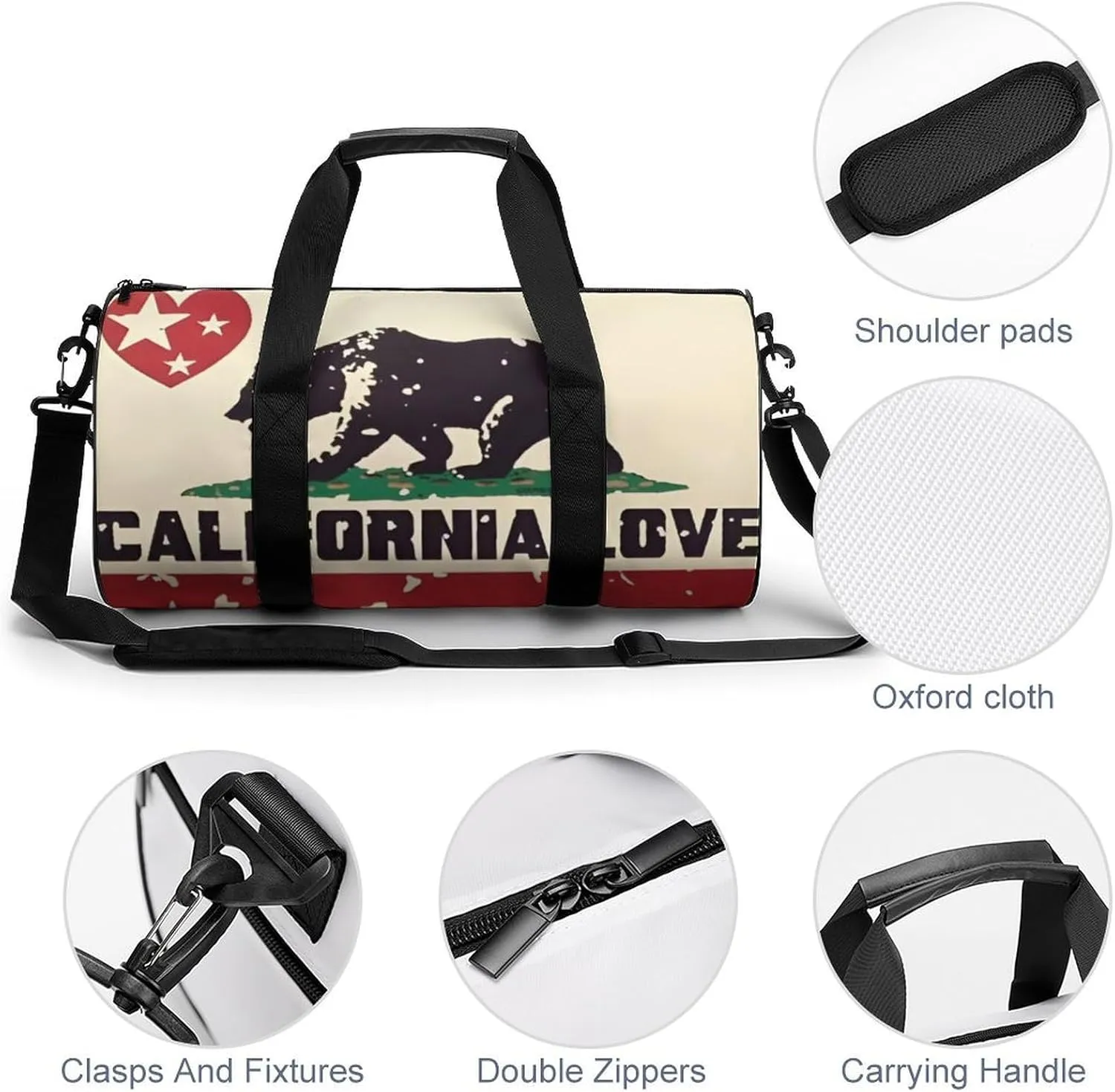 Gym Bag for Men Women Lightweight Sports Duffle Bag with Multiple Compartments Cylindrical Gym Bag for Fitness Travel And Outdoor Activities Ater Resistant Yoga Bag Training Bag California Bear