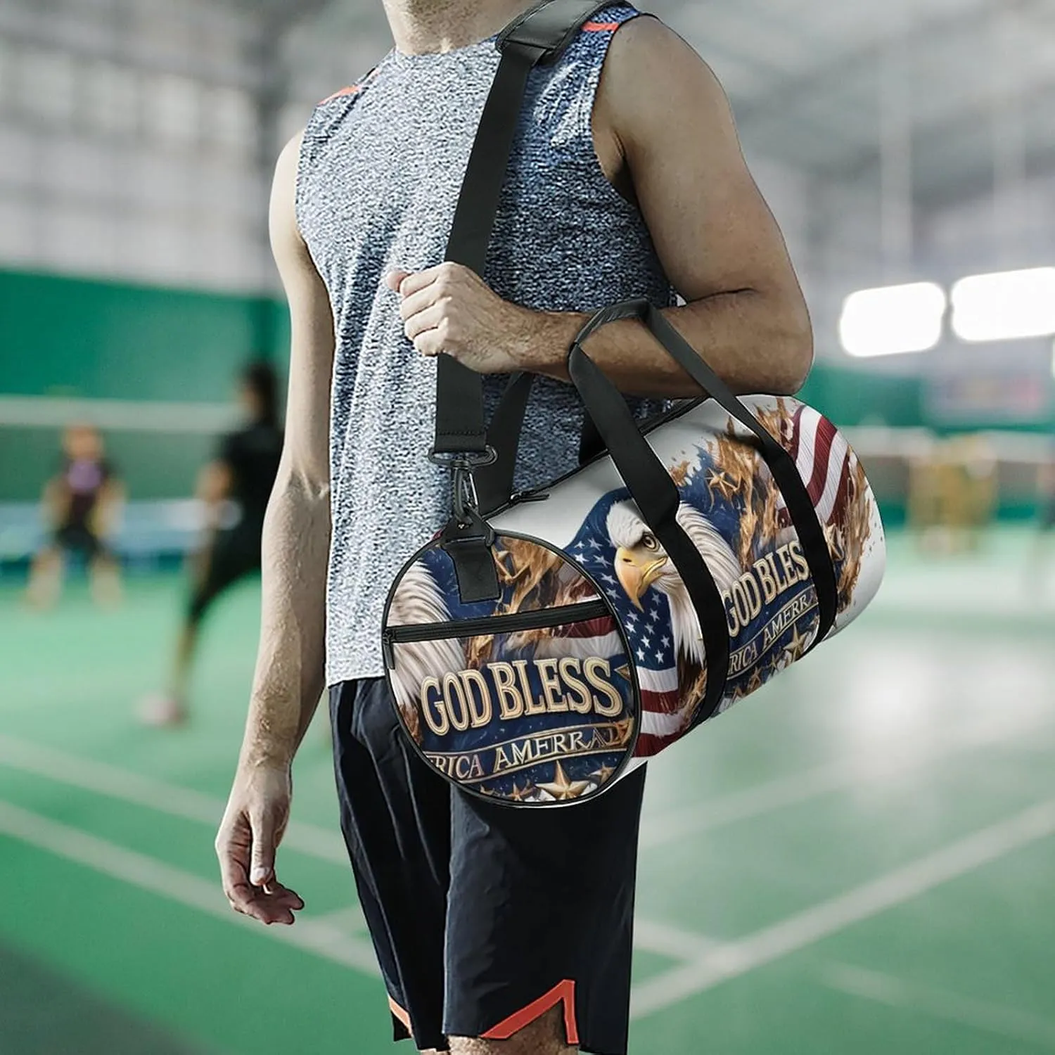 Gym Bag for Men Women Lightweight Sports Duffle Bag with Multiple Compartments Cylindrical Gym Bag for Fitness Travel And Outdoor Activities Ater Resistant Yoga Bag Training Bag Flag Eagle