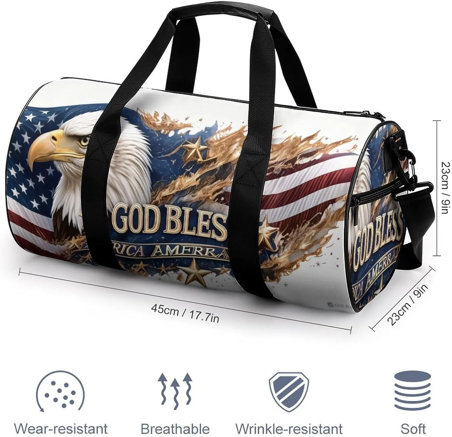 Gym Bag for Men Women Lightweight Sports Duffle Bag with Multiple Compartments Cylindrical Gym Bag for Fitness Travel And Outdoor Activities Ater Resistant Yoga Bag Training Bag Flag Eagle