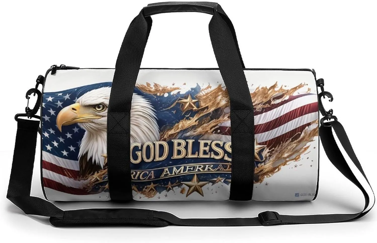 Gym Bag for Men Women Lightweight Sports Duffle Bag with Multiple Compartments Cylindrical Gym Bag for Fitness Travel And Outdoor Activities Ater Resistant Yoga Bag Training Bag Flag Eagle